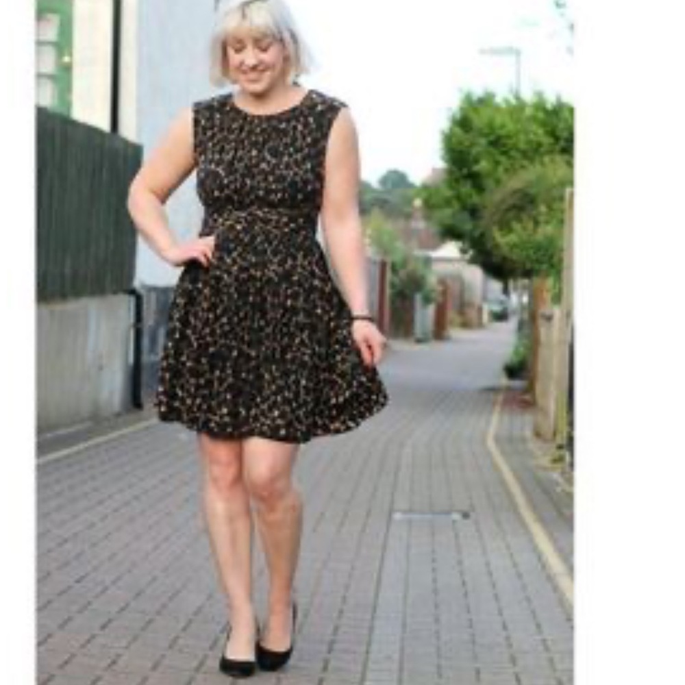 Boden Selina Black Brown Flare Animal Print Sleeveless‎ Shift Dress Size 6L